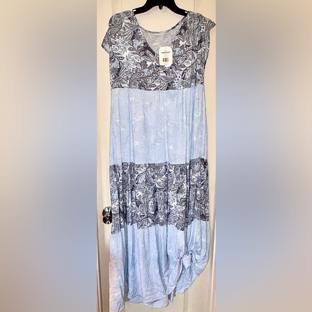 Wonderly Light Blue and Grey Paisley Maxi Dress